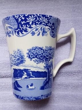 Spode Italian Tall Mug Blue White 12 oz 4.5" Tall Made In England